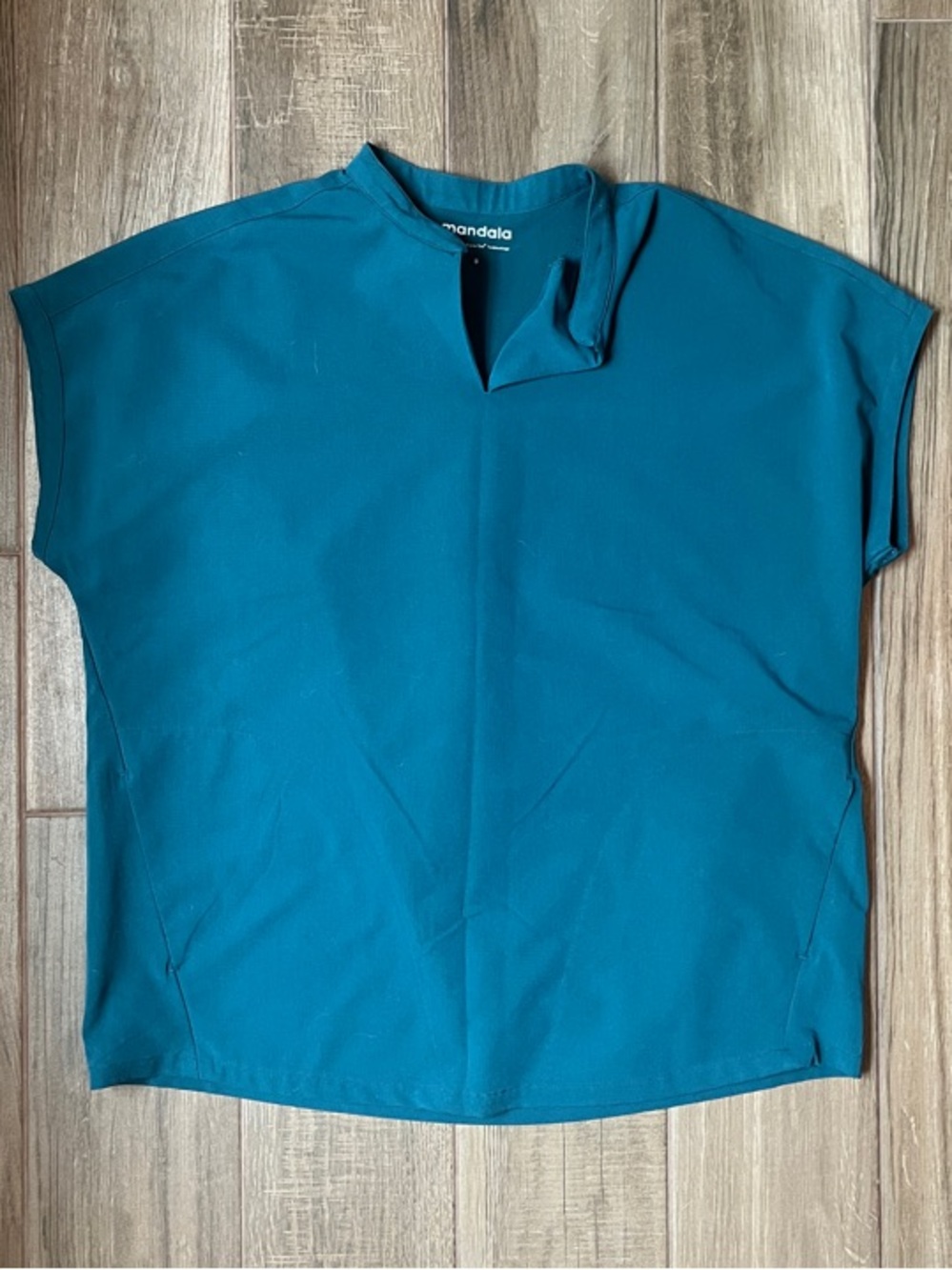 Mandala Teal Short-Sleeve Scrub Tunic Top